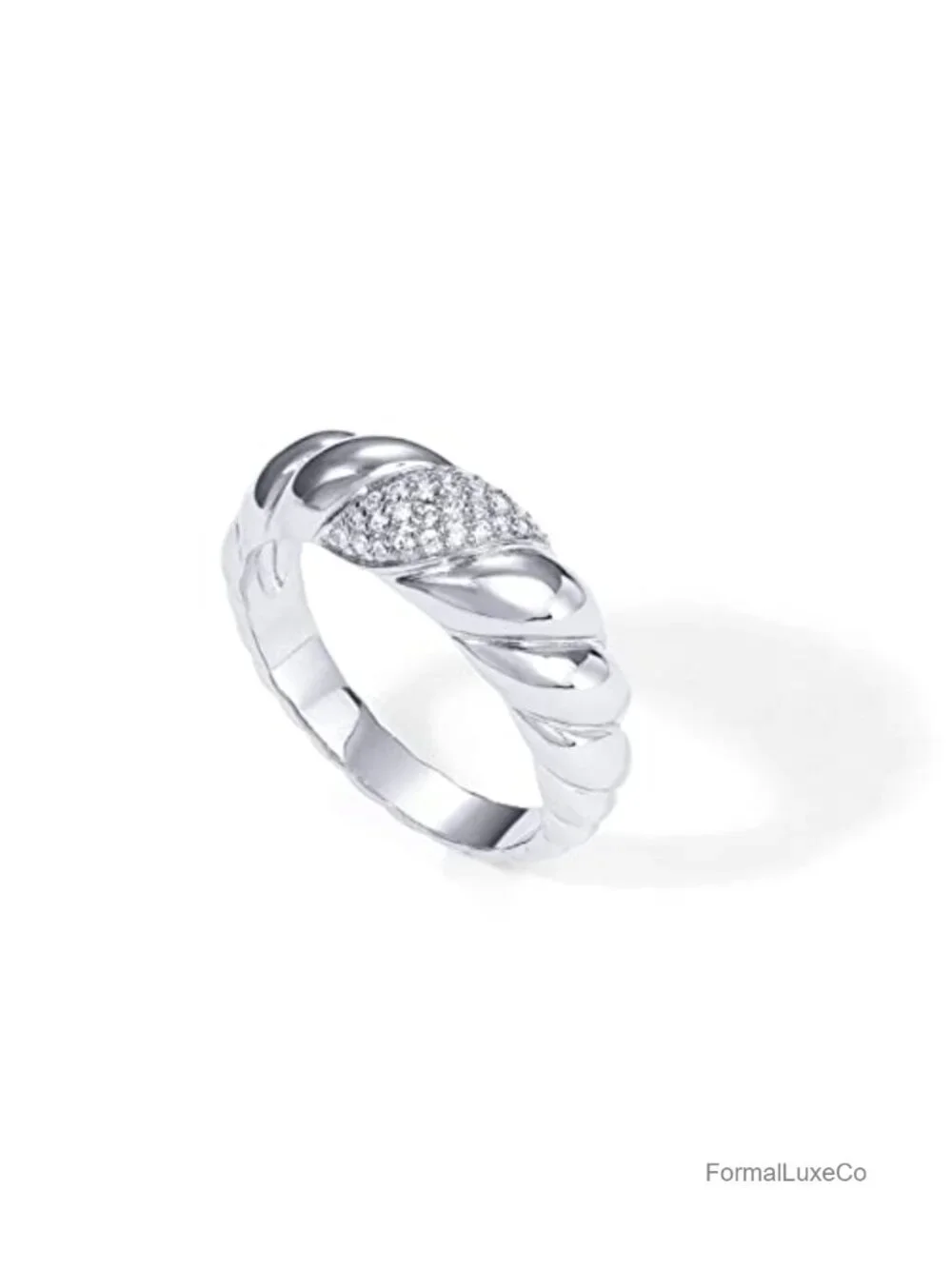 14K Gold Plated Croissant Dome Ring for Women, Chunky Signet Ring with Cubic